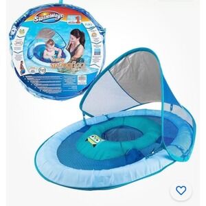SwimWays Baby Spring Float Blue Sun Canopy UPF 50+ Stable Safe Secure Carry Tote